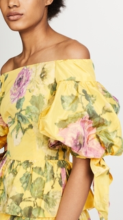 Marchesa OTS Peplum Top in Taffeta