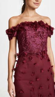 Marchesa Notte Off the Shoulder Embroidered Gown
