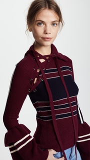 Self Portrait Striped Lace Up Sweater