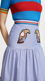 Stella Jean Maxi Tiered Skirt with Parrots