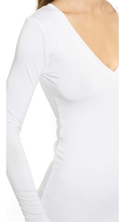 Three Dots Long Sleeve V Neck Tee