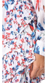 Tanya Taylor Floral Ikat Silk Stripe Faretta Dress
