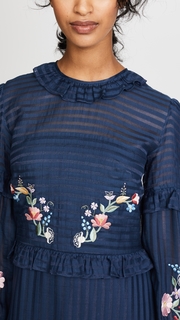Vilshenko Adeline Embroidered Ruffle Midi Dress