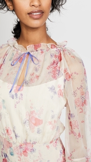 Vilshenko Arieta Floral Crinkle Drawstring Neck Dress