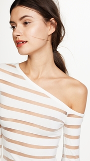 Yigal Azrouel One Shoulder Sheer Stripe Knit Top