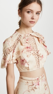 Zimmermann Corsair Flutter Lace Up Top