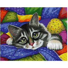 Раскраска по номерам Белоснежка "Котик в лоскутках", 40х50 см