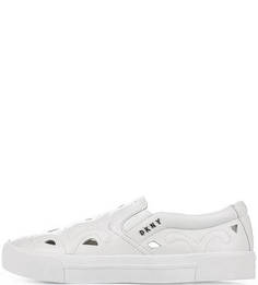 Белые кожаные слипоны с перфорацией Dkny