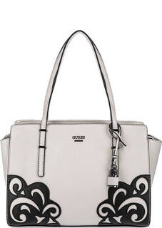 Бежевая сумка с декоративными нашивками Guess
