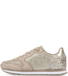 Золотистые кроссовки с отделкой глиттером Guess