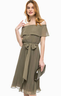 Платье цвета хаки с плиссировкой Michael Michael Kors
