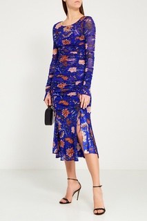 Синее драпированное платье с цветами Diane von Furstenberg