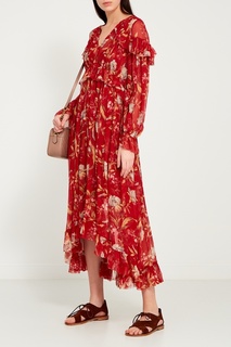 Красное льняное платье с цветами Zimmermann