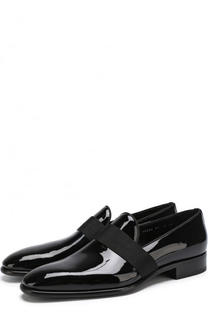 Лаковые лоферы с текстильной отделкой Santoni