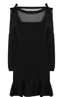 Мини-платье с оборкой и кружевной вставкой REDVALENTINO