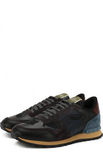 Комбинированные кроссовки Rockrunner на шнуровке Valentino