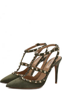 Замшевые туфли Rockstud с ремешками на шпильке Valentino