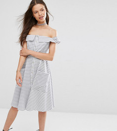 Летнее платье в полоску с пуговицами спереди ASOS PETITE - Мульти
