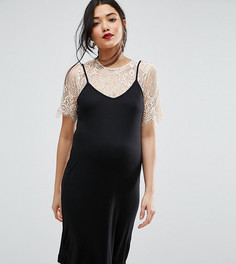 Платье на тонких бретельках с кружевным нижним слоем ASOS Maternity - Черный