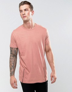Удлиненная футболка c молниями по бокам Brave Soul - Розовый