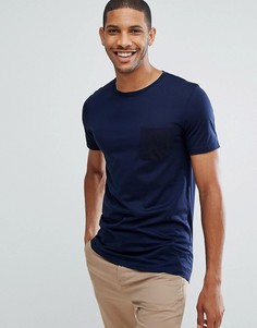 Футболка в полоску с контрастным карманом Selected Homme - Темно-синий