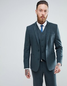 Сине-зеленый пиджак зауженного кроя с добавлением шерсти ASOS - Зеленый
