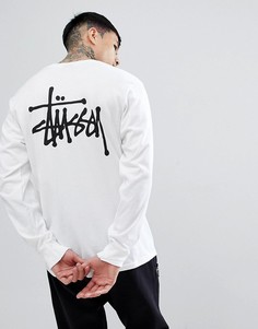 Белый лонгслив с логотипом на спине Stussy - Белый