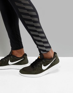 Кроссовки цвета хаки Nike Running Free Run 2017 880839-008 - Зеленый