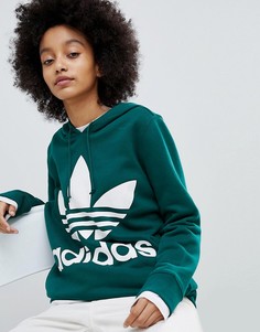 Худи зеленого цвета с логотипом-трилистником adidas Originals adicolor - Зеленый
