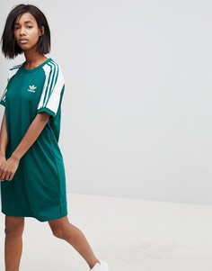 Зеленое платье с рукавами реглан и тремя полосками adidas Originals adicolor - Зеленый