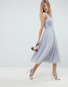 Платье миди для выпускного с отделкой искусственным жемчугом ASOS WEDDING - Синий