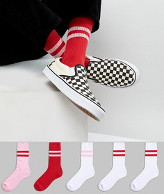 5 пар носков в спортивном стиле (красный/розовый) ASOS - Мульти