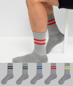 5 пар серых меланжевых спортивных носков с фирменной подошвой ASOS - Серый