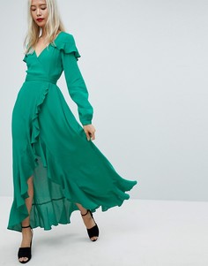 Платье макси с оборками и открытой спиной ASOS - Зеленый