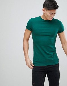 Зеленая облегающая футболка с круглым вырезом и отворотами на рукавах ASOS - Зеленый