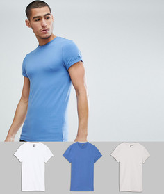 3 обтягивающие футболки с круглым вырезом и отворотами ASOS - СО СКИДКОЙ - Мульти