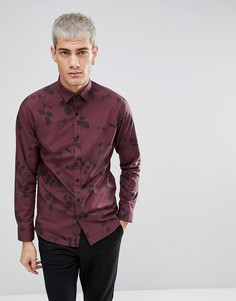 Облегающая рубашка с принтом Selected Homme - Красный