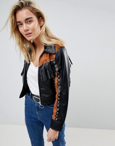 Куртка из искусственной кожи с заклепками ASOS - Серый