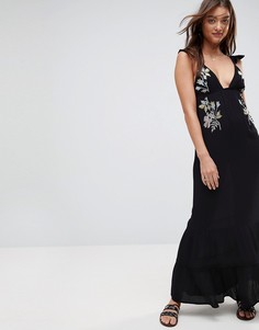Пляжное платье с цветочной вышивкой ASOS - Черный