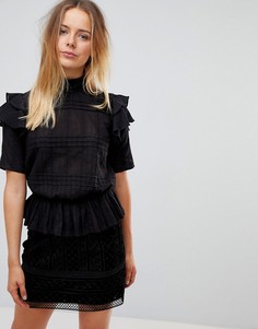 Топ с высоким воротом и оборками на рукавах Vero Moda - Черный