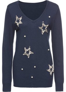 Пуловер с аппликациями в форме звезд (темно-синий) Bonprix
