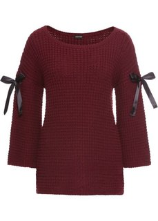 Пуловер вязаный с лентами (бордовый) Bonprix