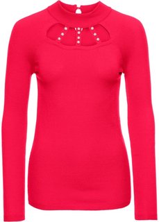 Пуловер с вырезами и аппликацией из бусин (красный) Bonprix