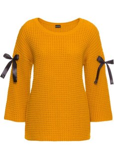 Пуловер вязаный с лентами (горчично-желтый) Bonprix