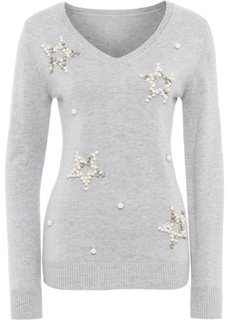 Пуловер с аппликациями в форме звезд (светло-серый меланж) Bonprix