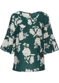 Блузка с цветочным принтом (темно-зеленый с узором) Bonprix