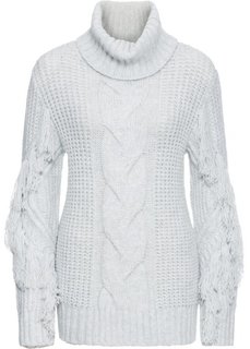 Пуловер-водолазка с бахромой (серый) Bonprix