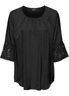 Блузка с кружевной отделкой (черный) Bonprix