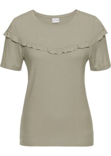 Футболка с воланами (новый хаки) Bonprix
