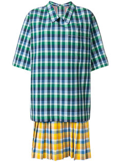 Polo Collar Pleated Bottom Dreshort Sleeve In Small Madras Check Double Woven Cotton Thom Browne